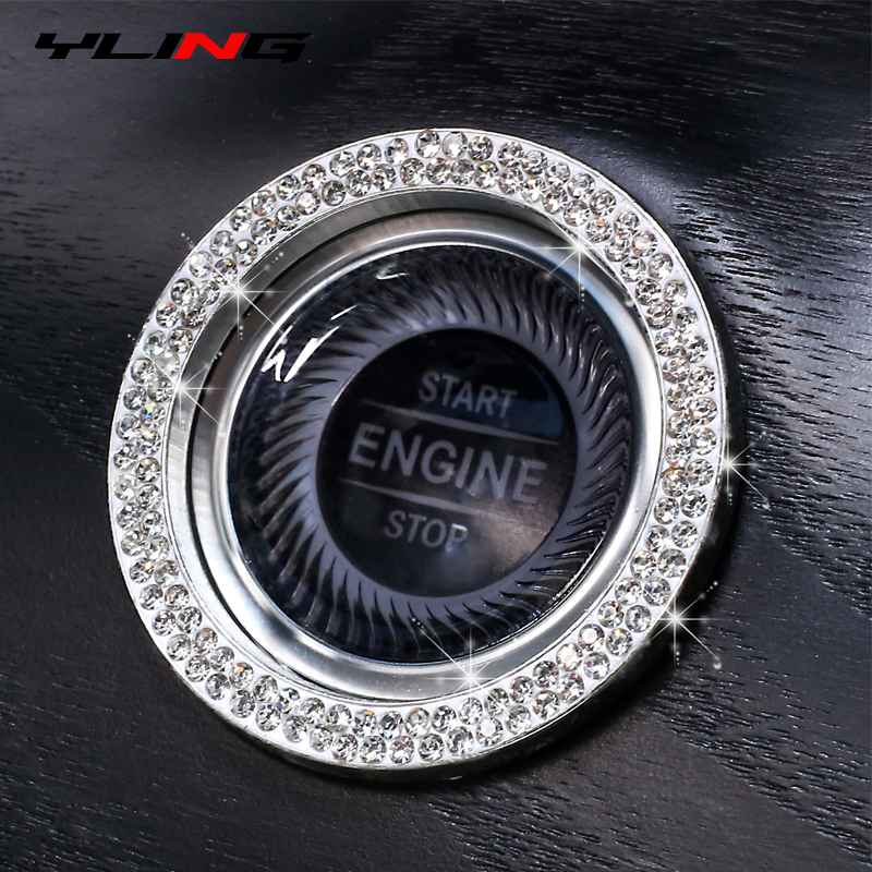 Anneau de décoration diamant strass, décor de voiture, bouton de démarrage en un clic, couvercle de bouton de démarrage et d'arrêt du moteur