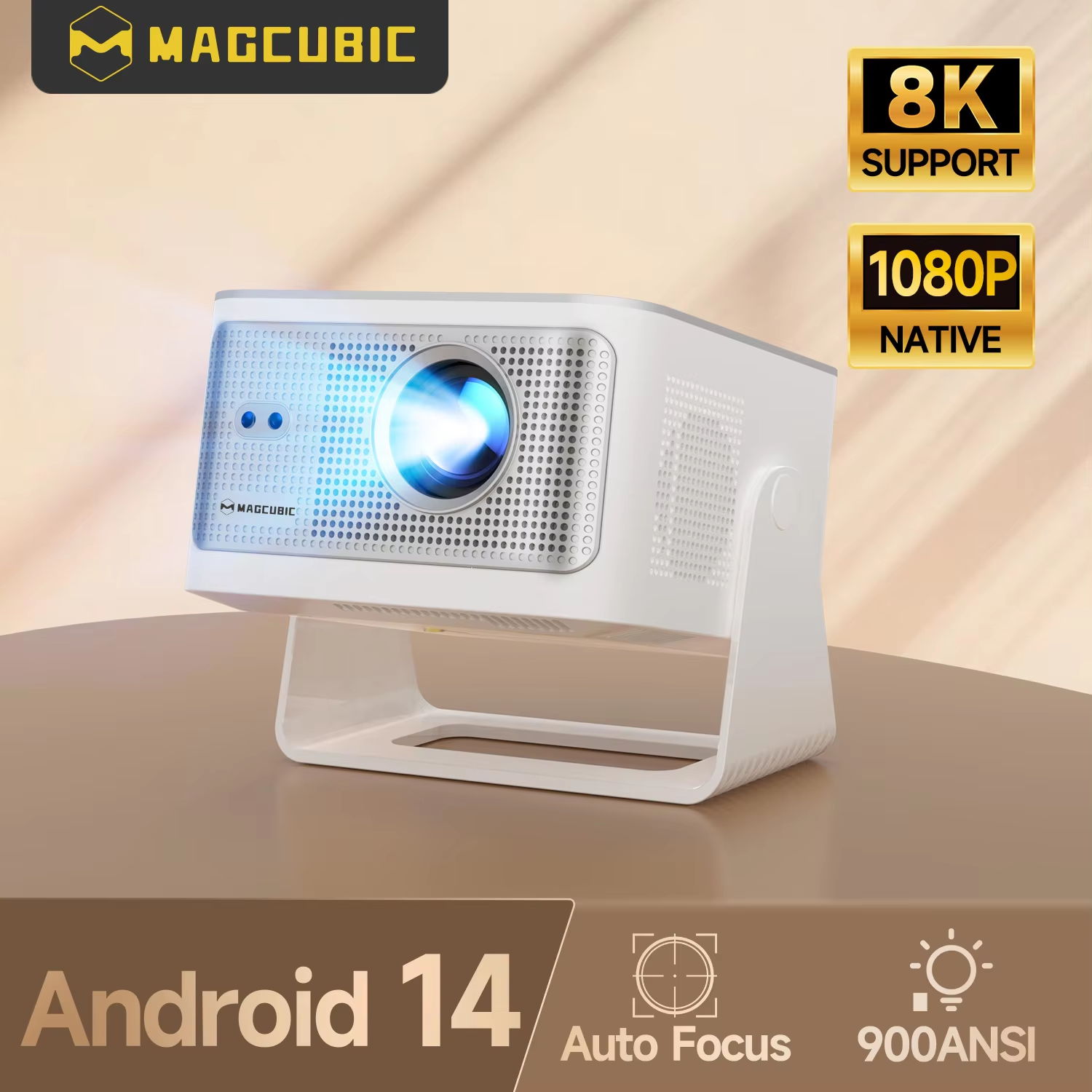 Projektor Magcubic Android 14 900ANSI z automatycznym ustawianiem ostrości, natywne rozdzielczość 1080P, obsługa 8K, Wi-Fi 6, BT5.4, przenośny, do filmów, na zewnątrz, HY350Max