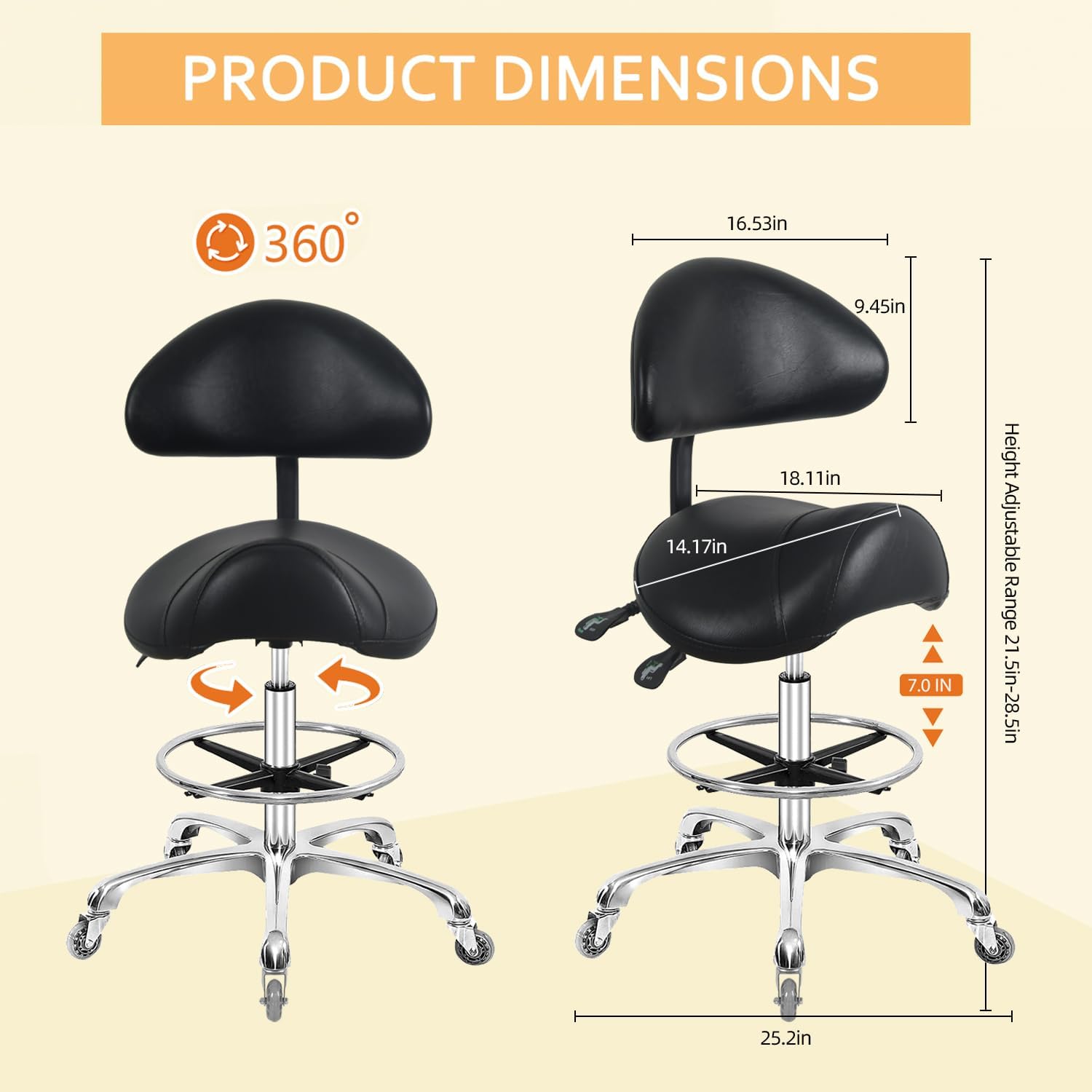Silla de taburete ajustable giratoria hidráulica para salón, Spa, masaje de belleza, clínica Dental, uso en el hogar y la Oficina (negro)