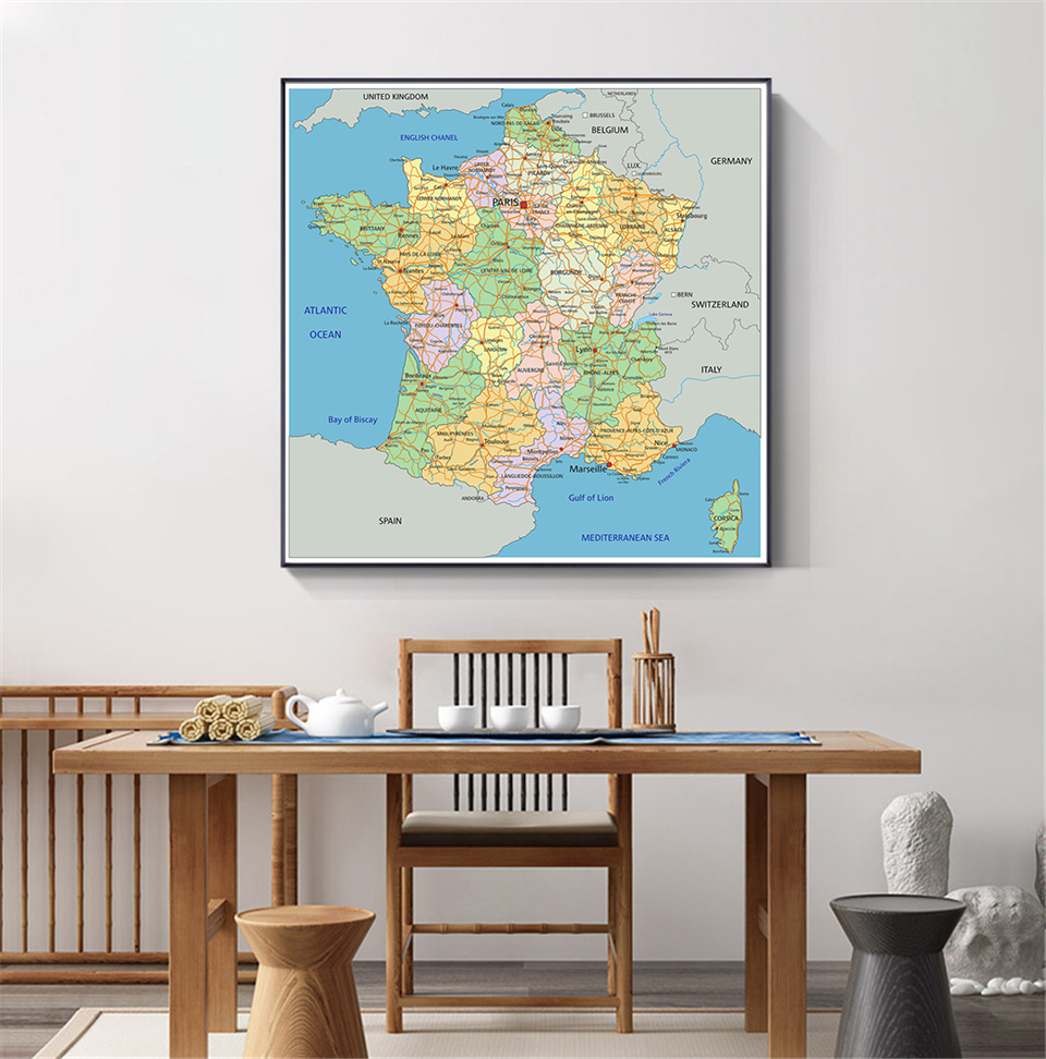 90*90 Cm Bản Đồ Chính Trị Của Nước Pháp Không Dệt Tranh Canvas Trang Treo Tường Phòng Khách Nhà trang Trí Đồ Dùng Học Tập Trong Tiếng Pháp