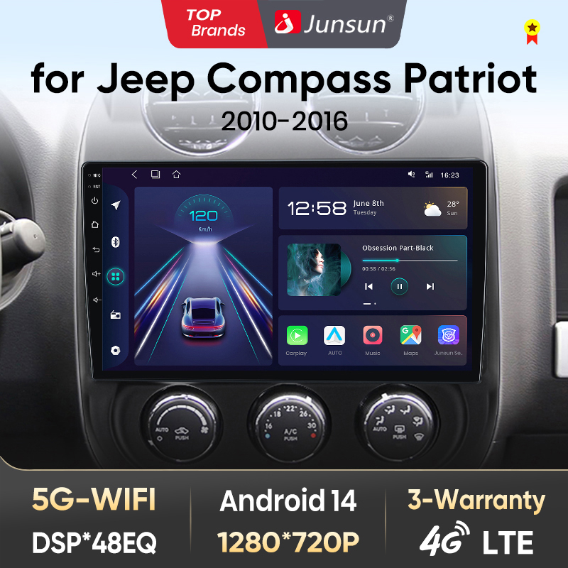 Radio samochodowe Junsun dla jeepa kompasu patriota 2010 - 2016 bezprzewodowy CarPlay Android Auto Auto inteligentne systemy nr 2 din 2din DVD