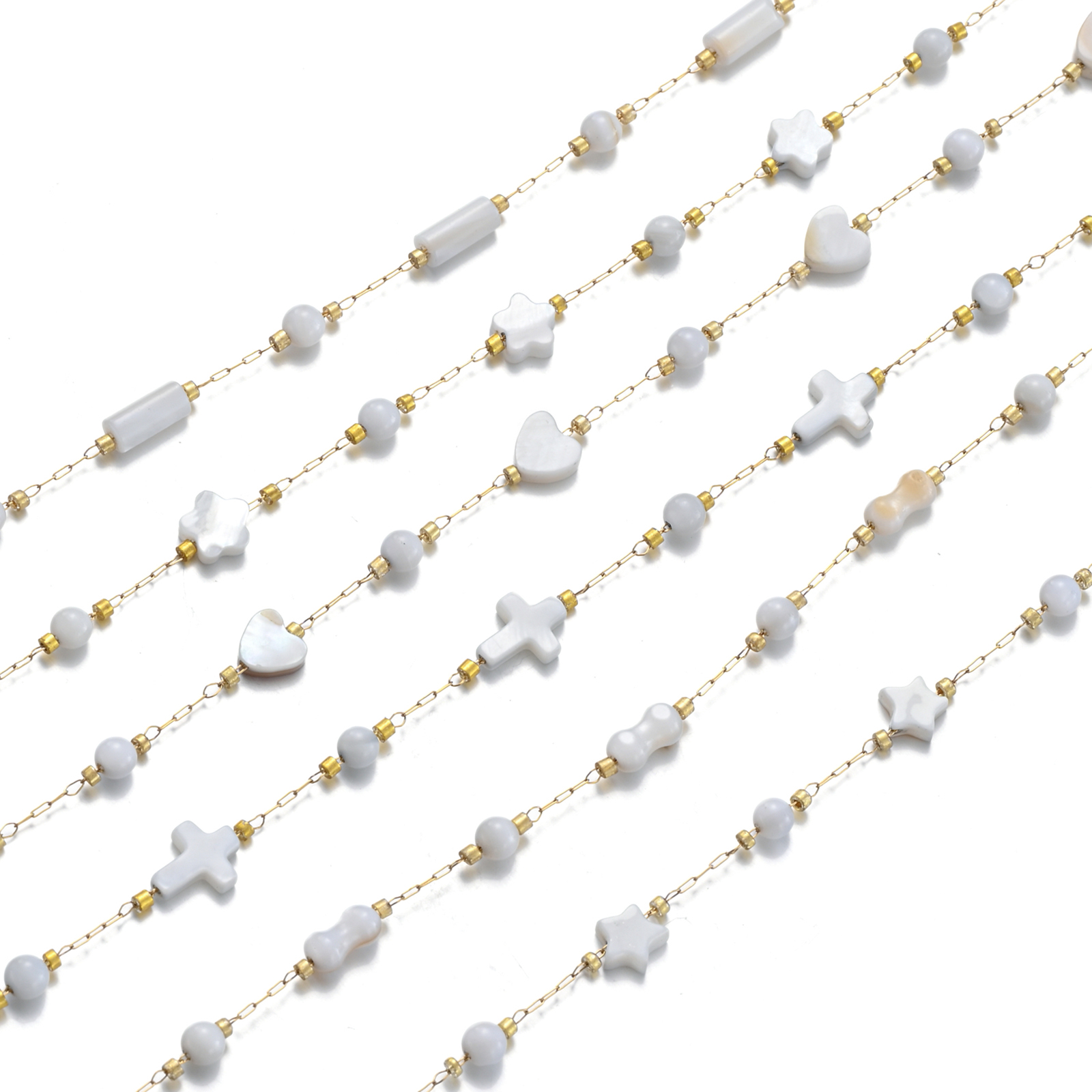 Heart/Cross/Star Stainless Steel Natural Shell Bead Link Chain Bracelet Anklet Choker Necklace For Women Jewelry Gifts