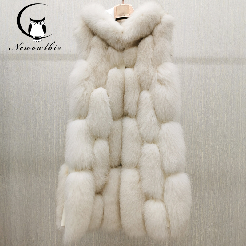 Abrigo de piel auténtica de lujo de alta calidad para mujer, chaqueta de invierno, chaleco largo de piel de zorro Natural, capucha de piel de oveja auténtica, abrigo grueso y cálido