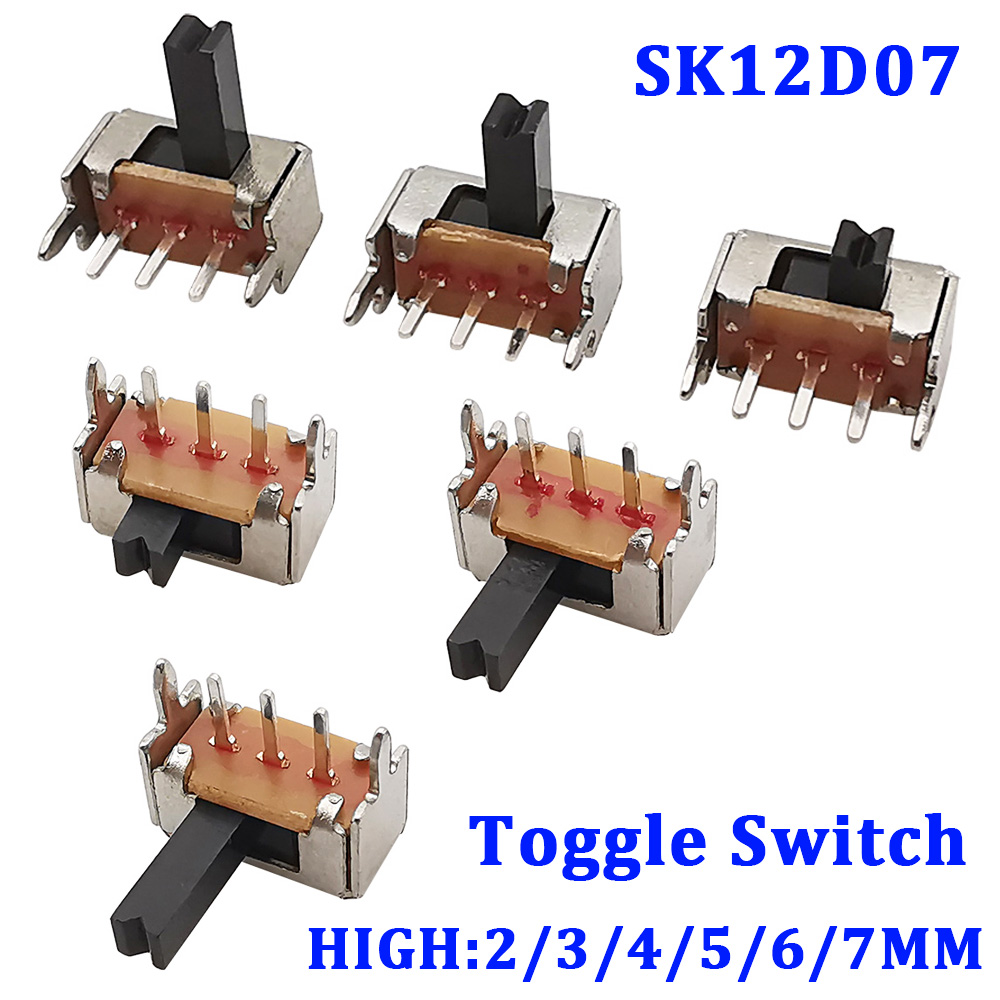 20/50/100 SK12D07VG SK12D07 Тумблер 3PIN PCB 1P2T Ручка ползункового переключателя Миниатюрный ползунковый переключатель Боковая ручка Высокая 2/3/4/5/6/7 мм