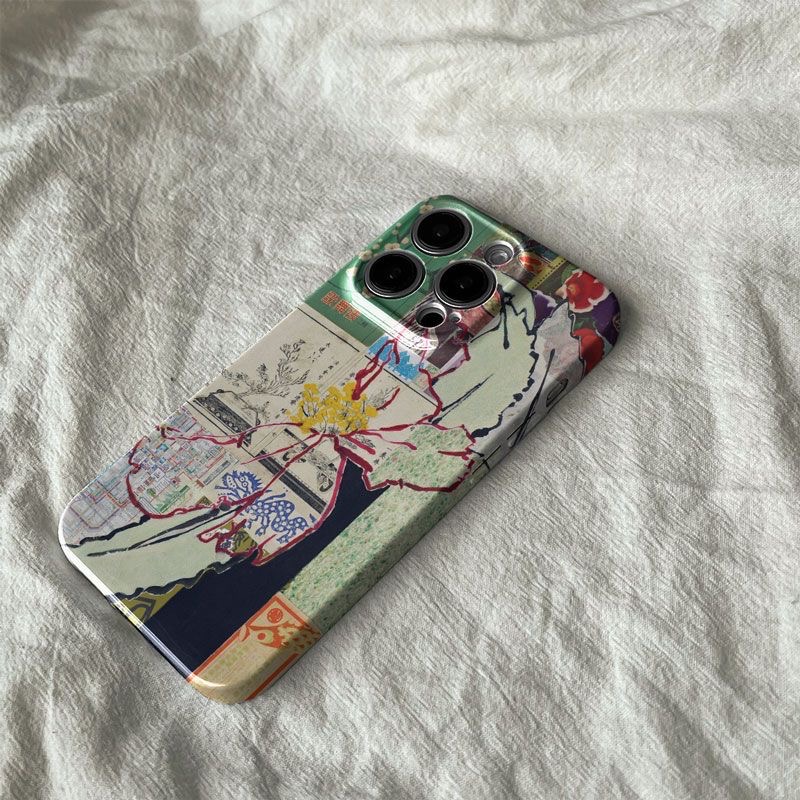 China-chique mozaïek graffiti telefoonhoesje voor iPhone 16 15 14 13 12 11 X XS XR XS MAX 7 8 Pro Max Plus luxe dubbellaagse achterkant