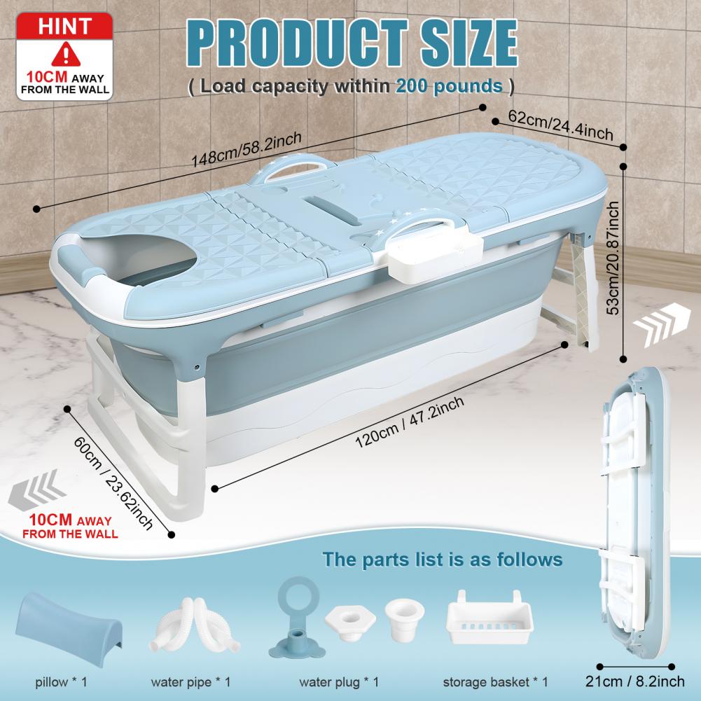 58/50/46 Zoll faltbare Badewanne, tragbare Badewanne für Erwachsene und Kinder, große zusammenklappbare Badewanne, freistehende, zusammenklappbare Badewanne