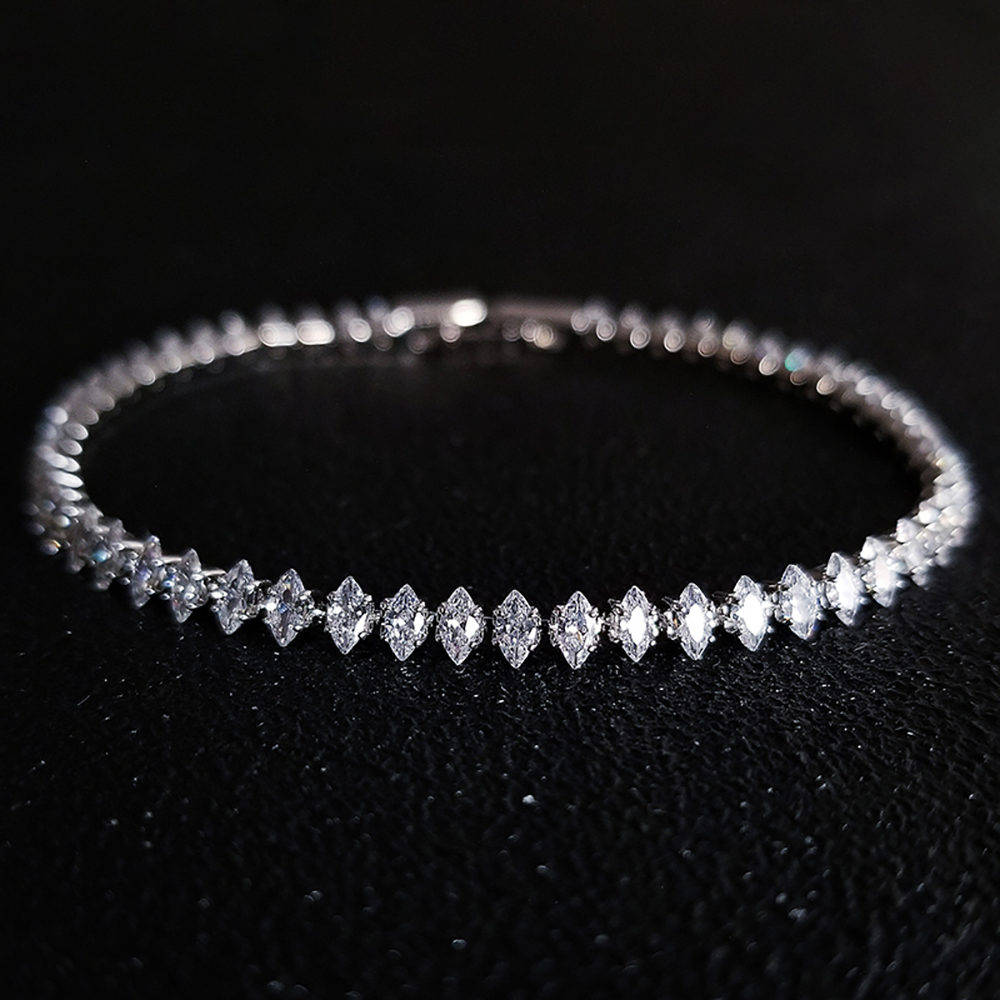 Marquesa ovalada de corte cuadrado para mujer, brazalete de tenis de lujo, Color plateado, regalo de fiesta, joyería S7062, novedad de 2024