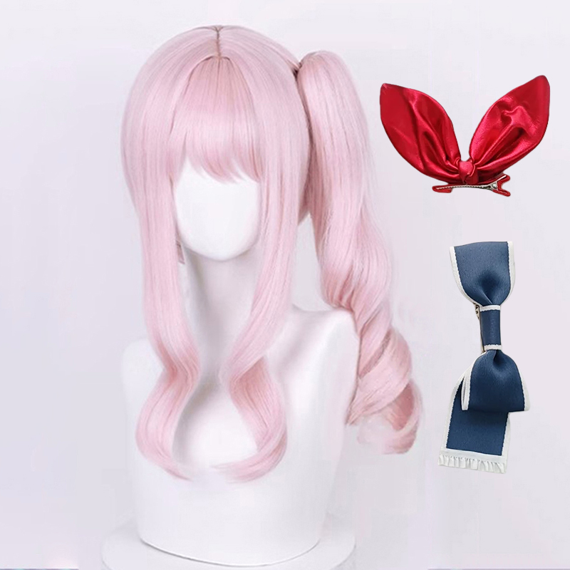 Peruca de Cosplay de Alta Qualidade Akiyama Mizuki 45cm Longa Rosa Claro Cacheada Resistente ao Calor Cabelo Sintético para Festas de Halloween