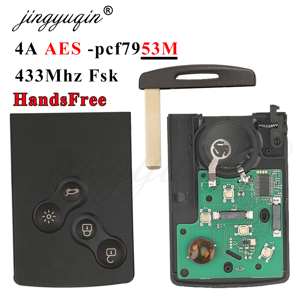 jingyuqin 433MHz 4A PCF7953 Chip Car Key Smart Card For Renault Clio IV Captur Passive Keyless Go Entry Remote HandsFree System