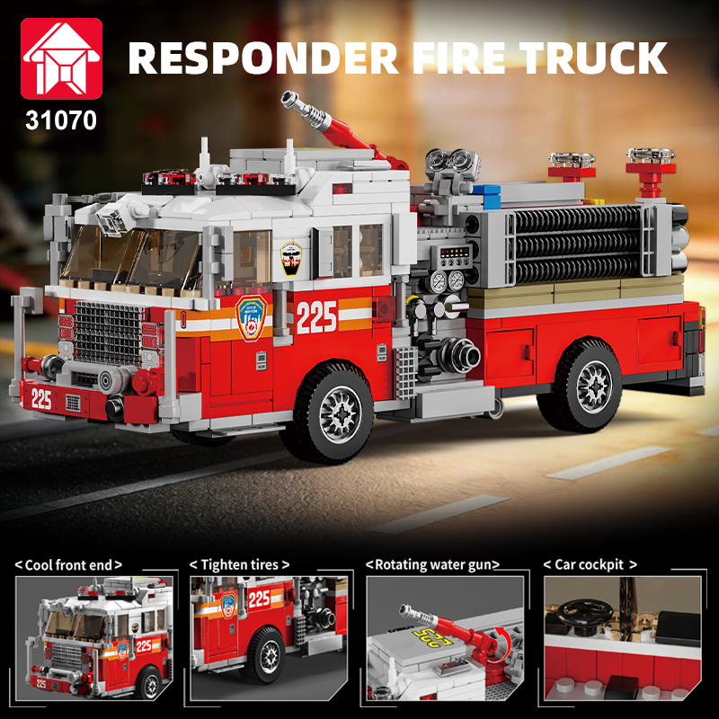 Le Yi 31070 – camion de pompiers de style américain, jouet de construction, modèle de véhicule de sauvetage urbain, cadeau pour enfants