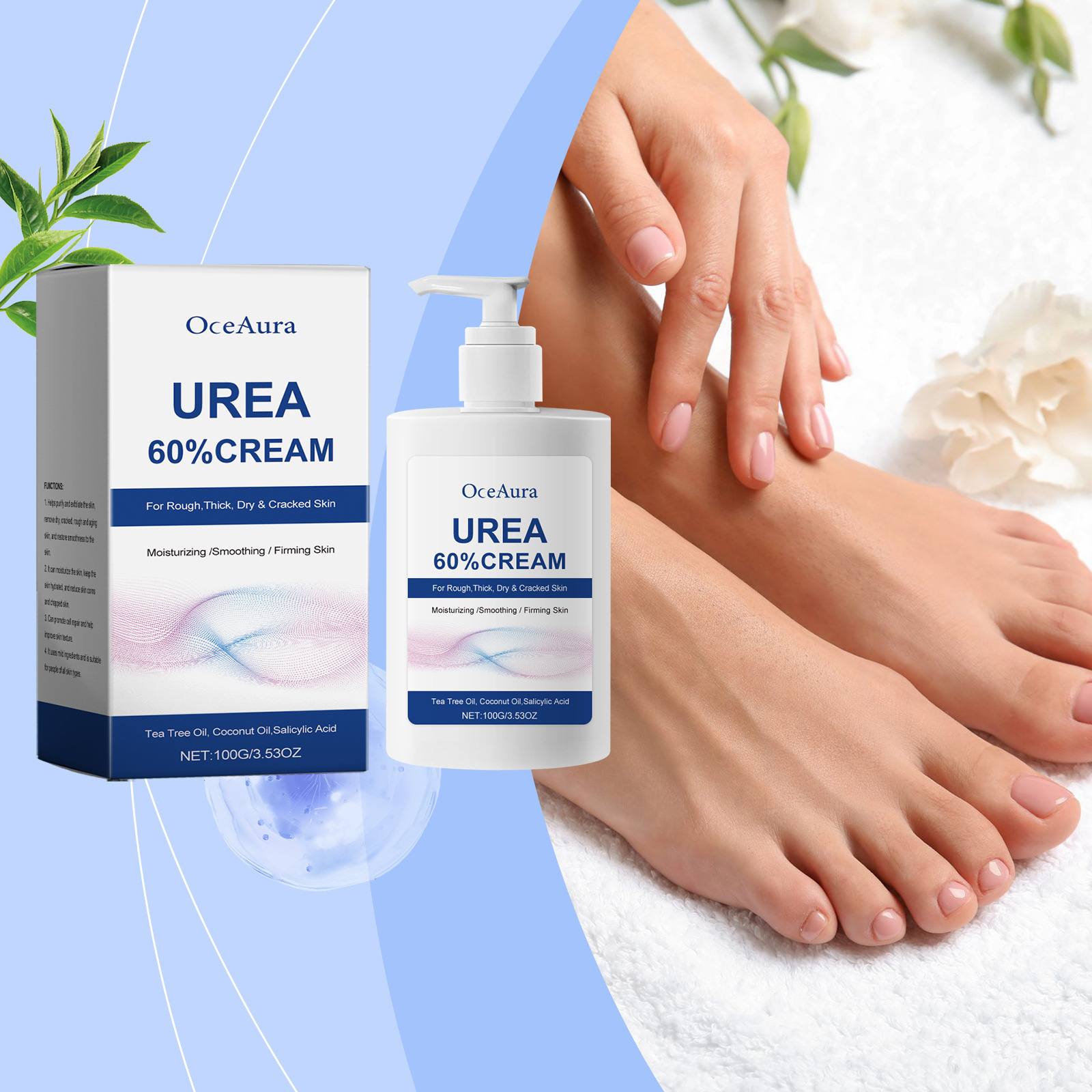 Crema hidratante para pies con urea, 60%, alivia el secado, reparación del talón agrietado, suave, elimina callos, piel muerta, cuidado de la piel de los pies y las manos