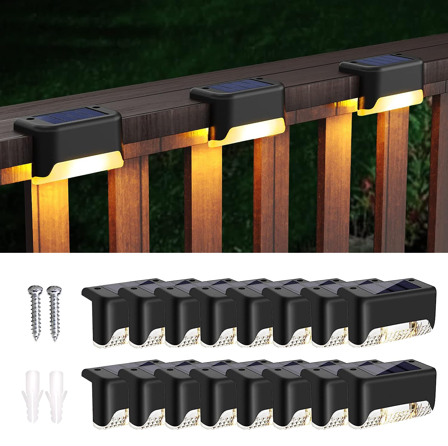 16-pack buitenlamp op zonne-energie voor buitentrap, treden, hekken, tuinen, terrassen en paden LED-licht (warm wit)