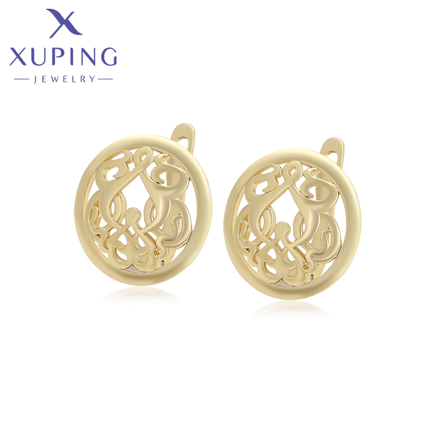 Joias Xuping, Nova Chegada, Brincos de Argola Simples Sem Pedras, Cor Dourada Clara para Mulheres, Presente para Festa X000704213