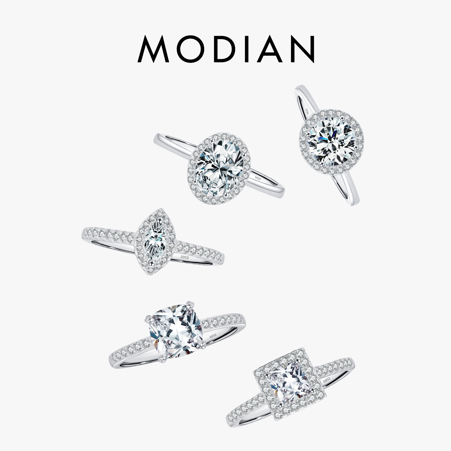 Modian 925 prata esterlina clássico geométrico redondo oval forma zircônia anel feminino para mulheres casamento noivado jóias finas