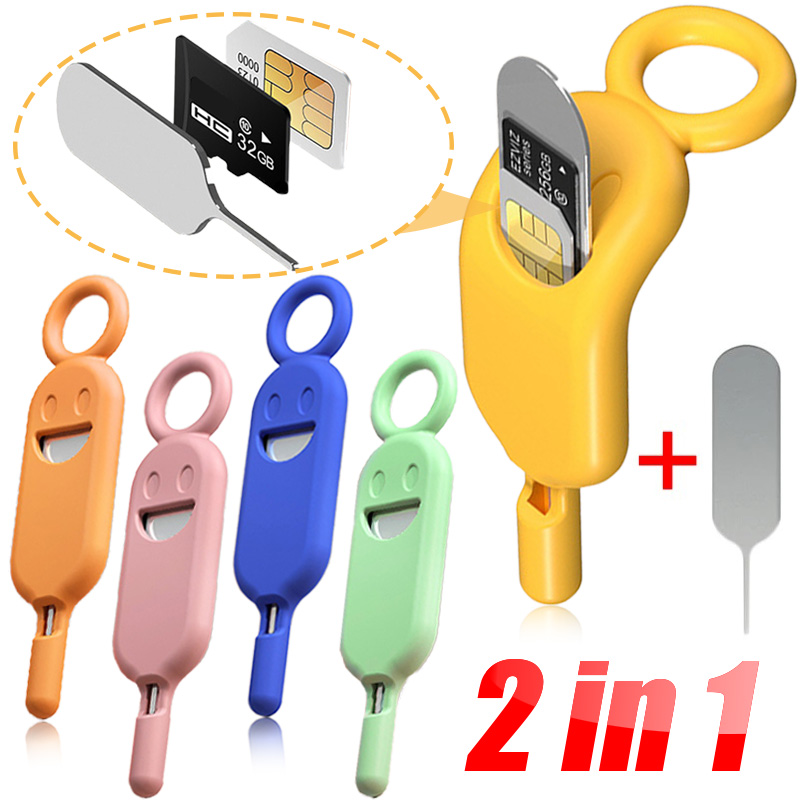 Aguja de expulsión de tarjeta Sim antipérdida 2 en 1 con estuche de almacenamiento, soporte Protector de tarjeta SIM para teléfono móvil, herramienta de expulsión, llavero colgante