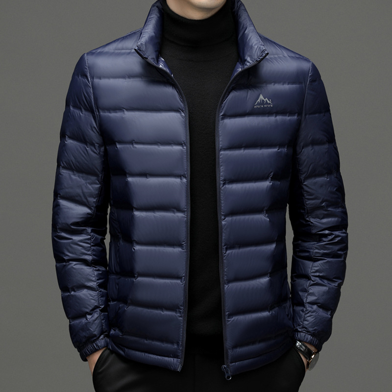 ฤดูใบไม้ร่วงและฤดูหนาวเสื้อแจ็คเก็ตลงผู้ชาย high-end STAND COLLAR น้ําหนักเบาลงเสื้อแจ็คเก็ตขนห่านสีขาวลงเสื้อแจ็คเก็ตอุ่น