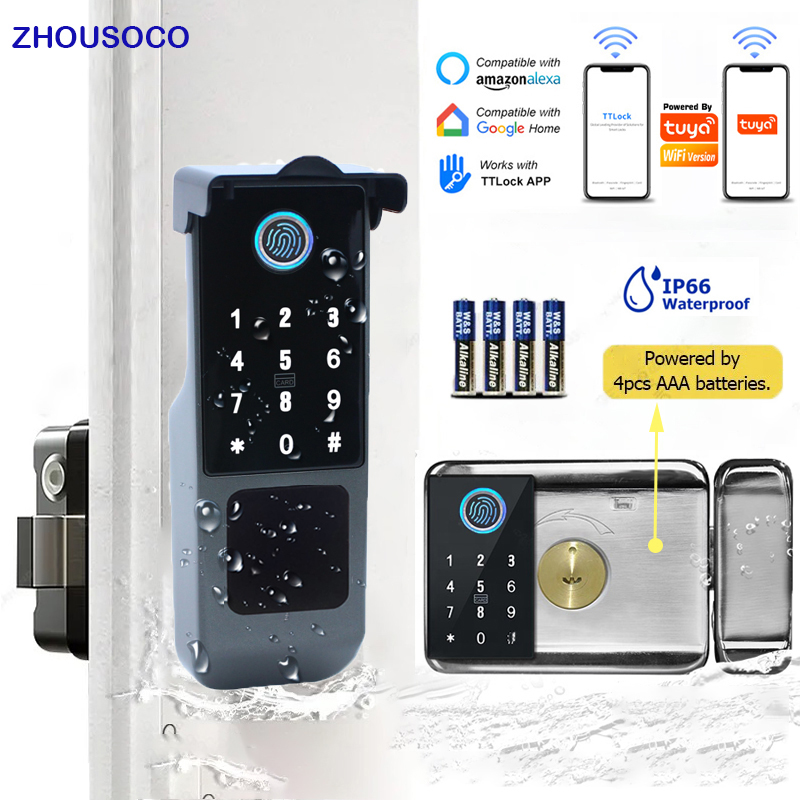 Finger abdrucks chloss wasserdicht Tuya Wifi Fernbedienung Bluetooth Ttlock App Karte digitaler Code schlüssel loses elektronisches Smart Türschloss
