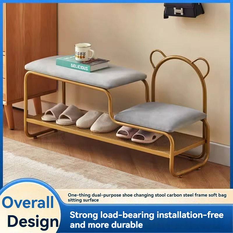Shoe changing stool and shoe cabinet integrated with entrance door Simple shoe changing stool at home entrance