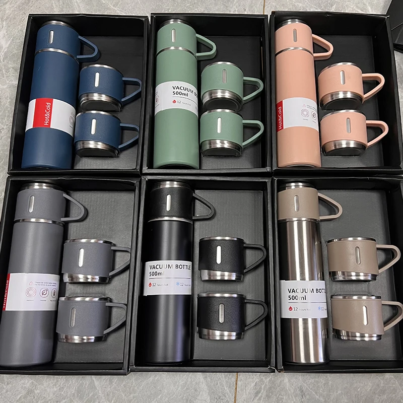 Set de Regalo de Termo de Acero Inoxidable de 500 ml, Estilo Ejecutivo para Oficina, Botella Térmica para Agua Caliente, Aislamiento Térmico, Taza para Parejas