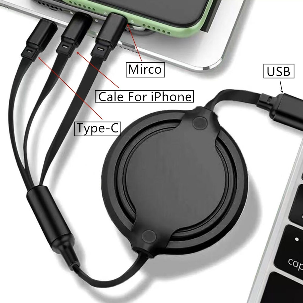 Кабель для передачи данных 3 в 1, быстрый USB-кабель для Huawei/Honor, выдвижной портативный кабель для зарядного устройства Micro USB типа C для iPhone Samsung