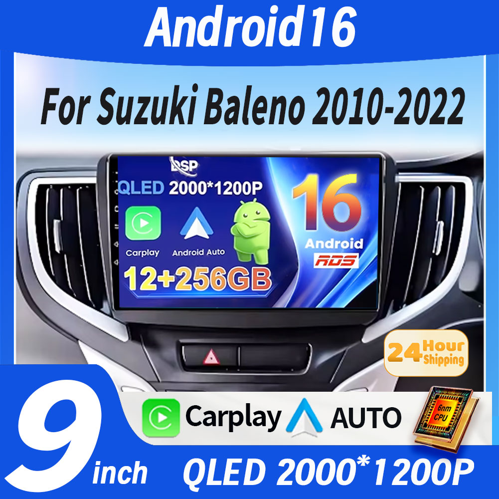 Android 16 สำหรับ Suzuki Baleno ปี 2016 2017 2018 2019 หน้าจอ GPS รองรับกล้องมองหลัง Carplay OBD เครื่องเล่นมัลติมีเดียในรถยนต์ วิทยุ วิดีโอ