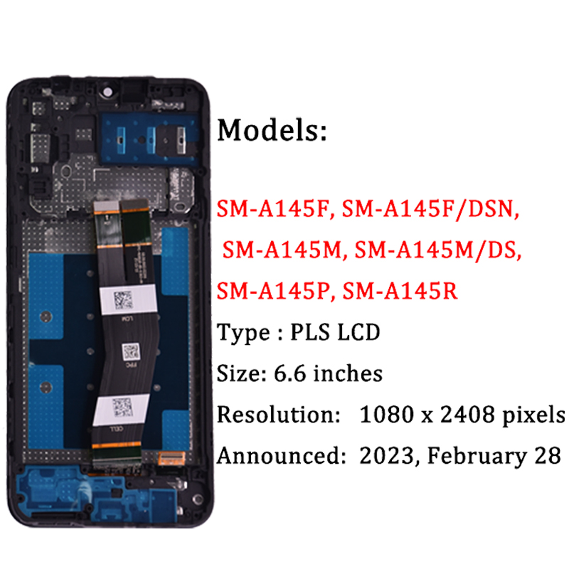 6,6-дюймовый ЖК-дисплей для Samsung A14 4G (A145R, A145M, A145P) в сборе с сенсорным экраном и дигитайзером для Samsung A145