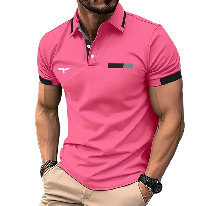 Męska koszulka polo zapinana na guziki Casualowa koszulka polo z krótkim rękawem z klapami Modna koszulka polo z krótkim rękawem w kolorze podstawowym Letnia koszulka polo o regularnym kroju