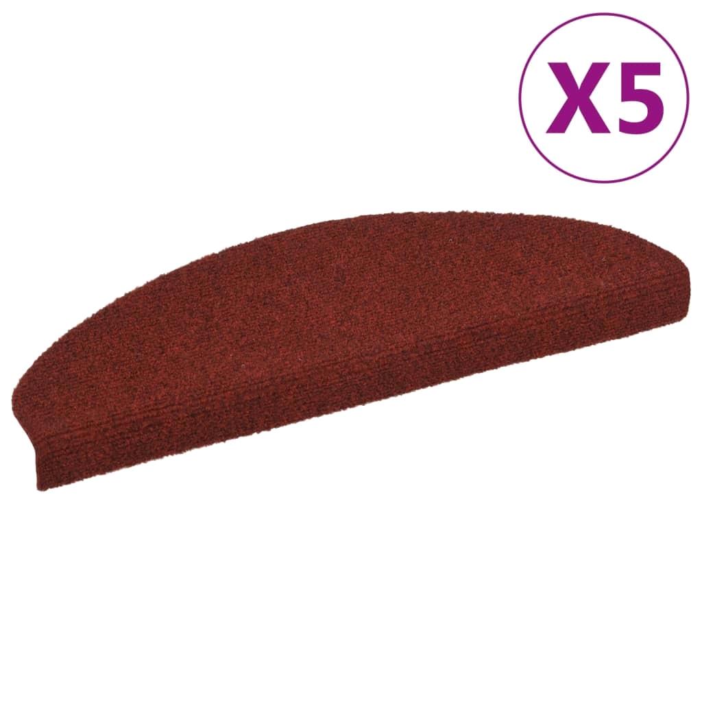 Zelfklevende trapmatten set van 5 65x21x4 cm ronde vorm bordeauxrood antislip vloerbescherming