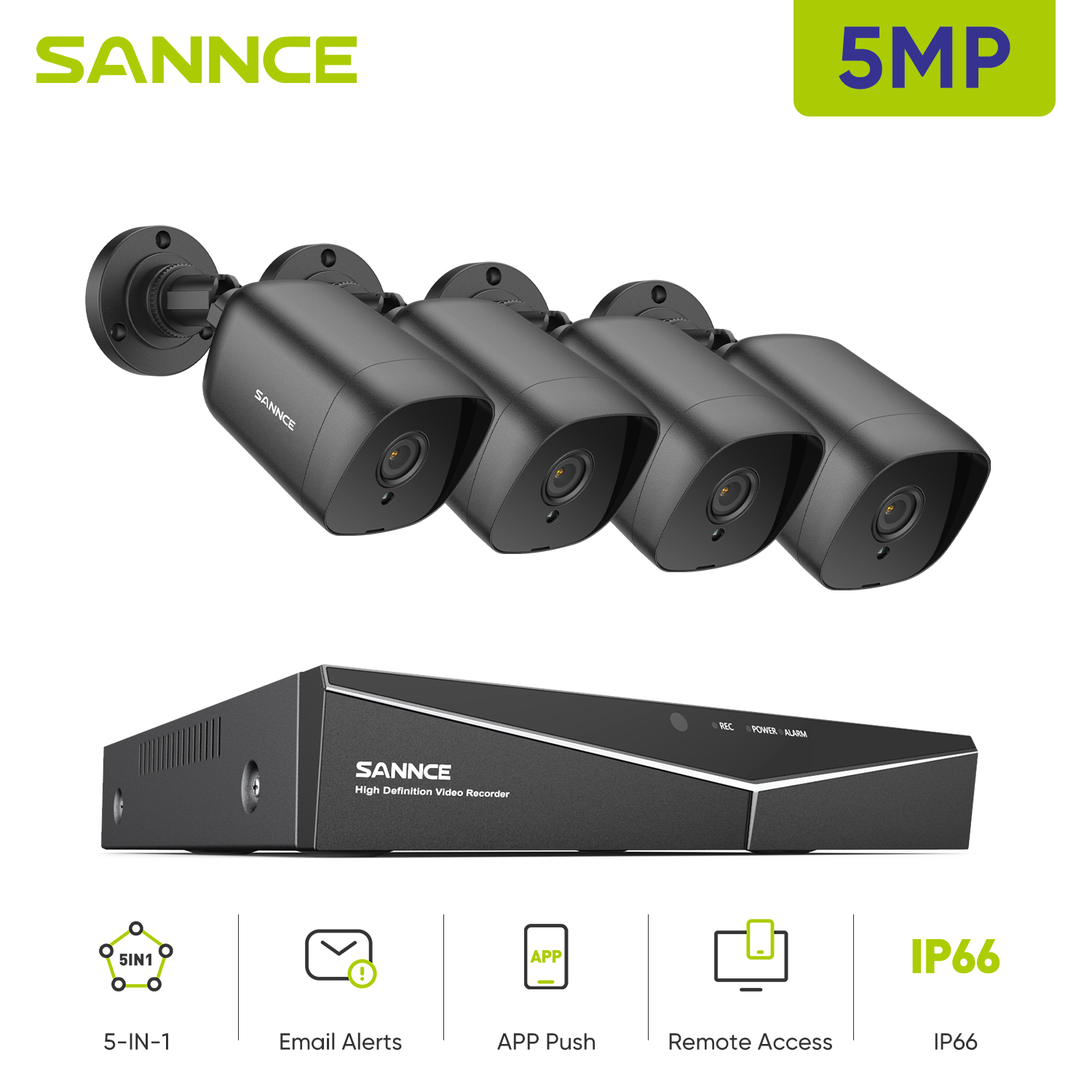 Sannce 8ch Security Cctv-Systeem H.265 + 8ch Dvr 4Pcs 5mp Nachtzicht Buitenbewaking Waterdichte Smart Home Camera Kits