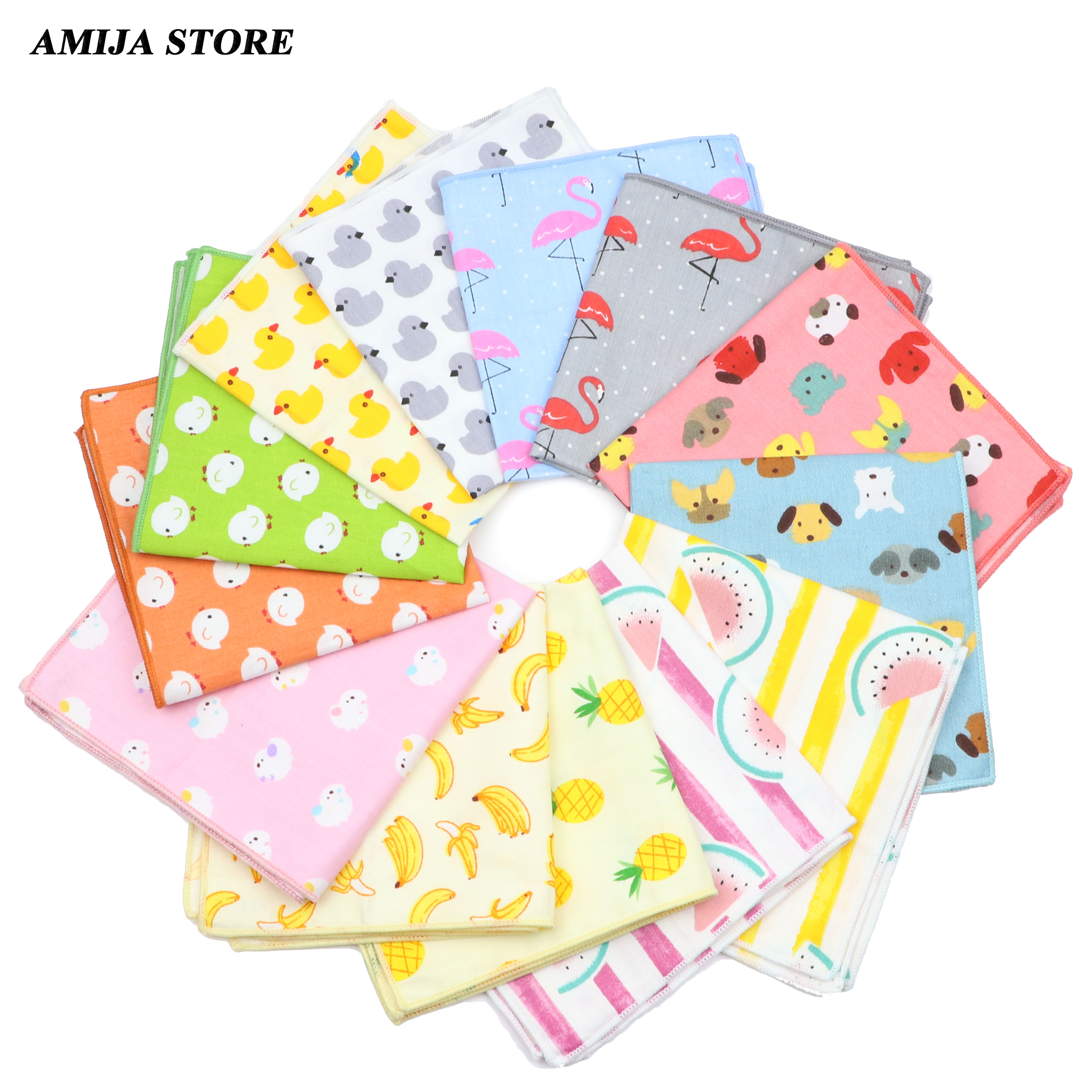 Lenço de algodão dos desenhos animados lenços cute hankies bolso masculino quadrado urso cão pato animal frutas lenços gravata borboleta acessório