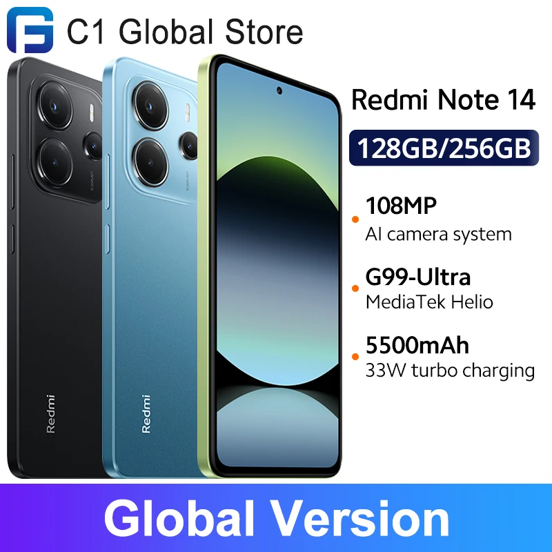 【World Premiere】Global Version Xiaomi Redmi Note 14 MediaTek Helio G99-Ultra 108MP AI Camera 5500mAh 6.67" 120Hz AMOLED Display