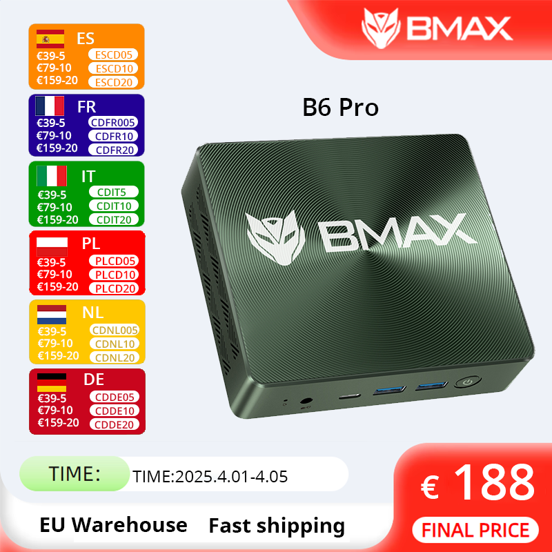 BMAX B6 Pro Mini PC, Intel Core i5-1030NG7 hasta 3,5 GHz, 16GB LPDDR4 512GB SSD 2*HDMI 3*USB3.0 Wi-Fi 5 Windows 11 Pro