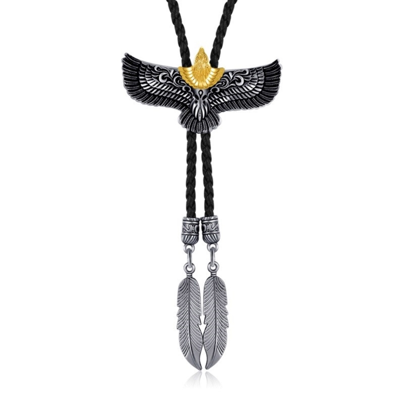 Gravata bolo americana masculina feminina, gravata metal com águia voadora, corda couro, colar ocidental com pingente