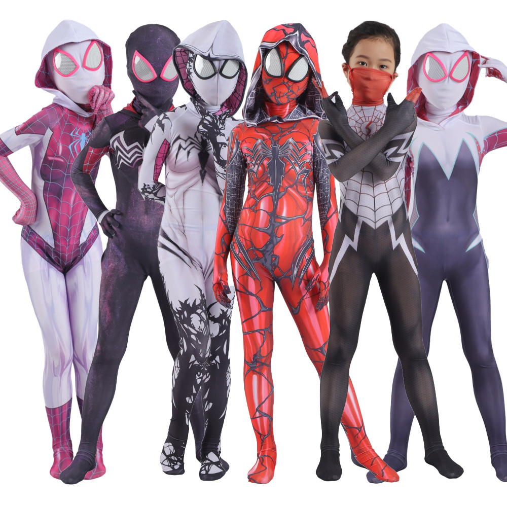 Spidergirls gwen stacy elastano macacões menino menina zentai traje para halloween cosplay feminino aranha terno para crianças trajes