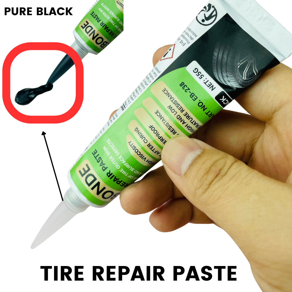 Pasta de reparo de pneus para arranhões de carro e bicicleta, cola preta flexível resistente a altas temperaturas, selante de borracha resistente ao desgaste de secagem rápida 55g