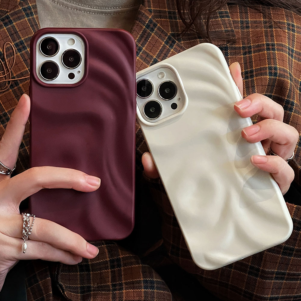 INS vino rojo 3D agua ondulado funda de silicona suave para iPhone 17 11 12 13 14 15 16 Pro Max pliegues para iPhone 17 Pro Max 17Pro cubierta