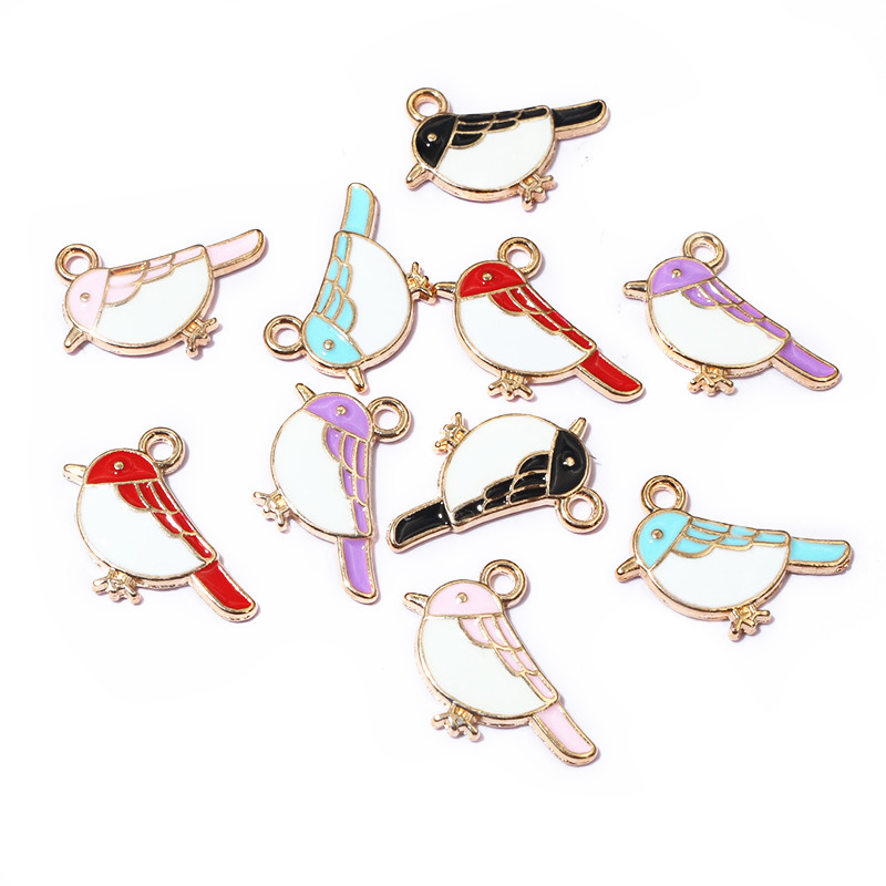 20pcs 15x19mm Random Colors Mix Enamel Bird Charms Pendant Alloy Metal DIY Jewelry Making for Bracelet Necklace