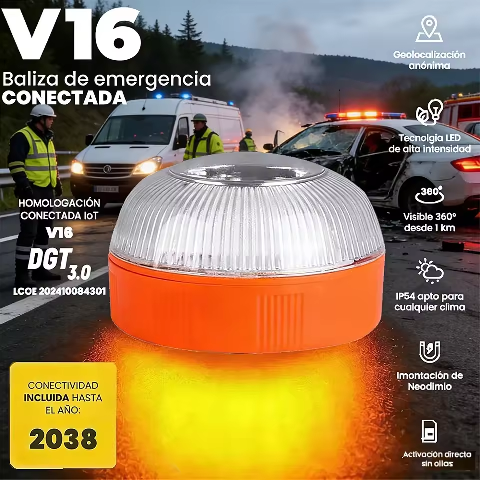 Nouveau V16 voyant d'avertissement d'urgence batterie voyant d'avertissement blanc lumière de secours LED voiture Barricade lumières clignotantes doré 2026