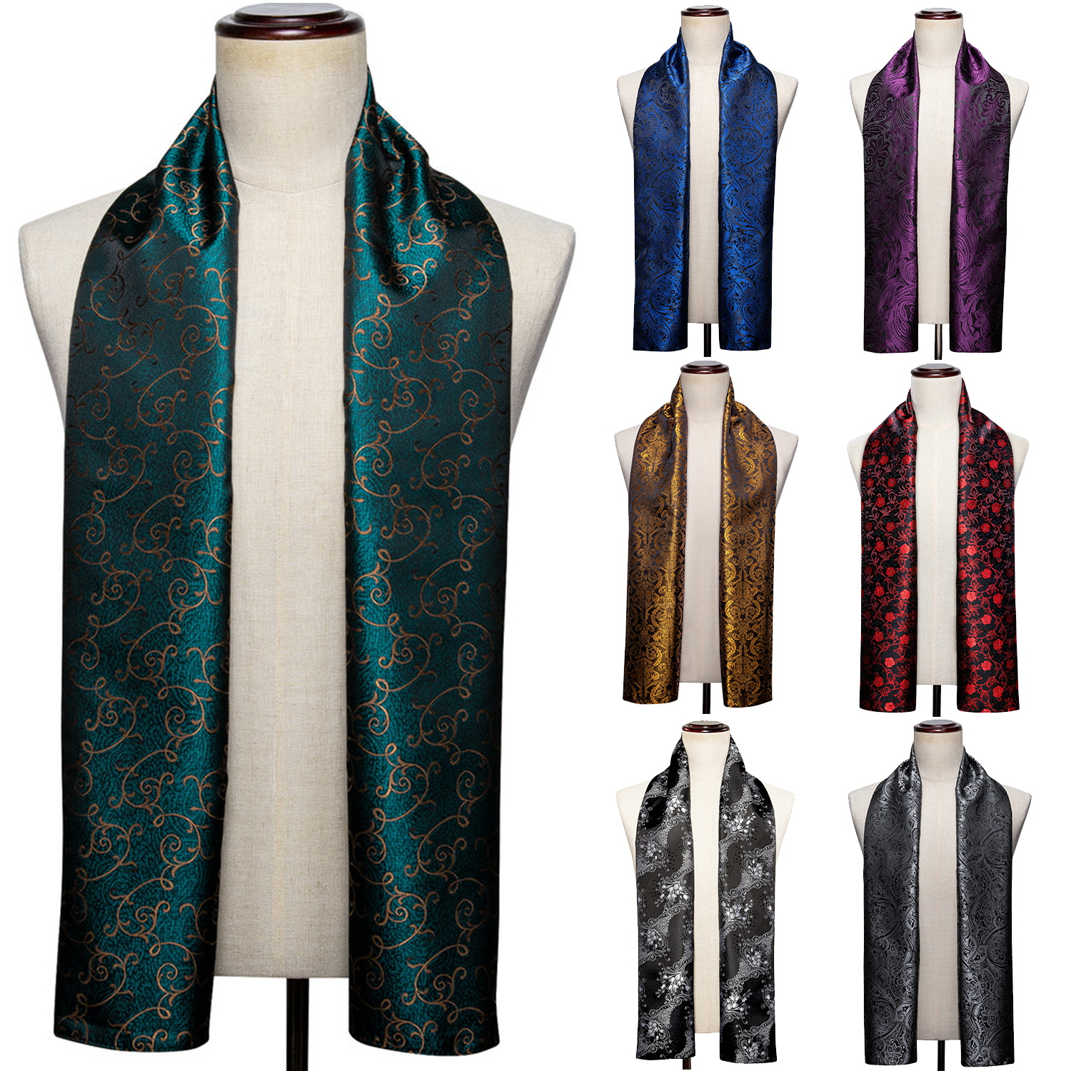 Cachecol Masculino Barry.Wang Jacquard Floral Paisley Casual Formal Dourado Verde Vermelho Azul Roxo Cinza Para Casamento Negócios Festa