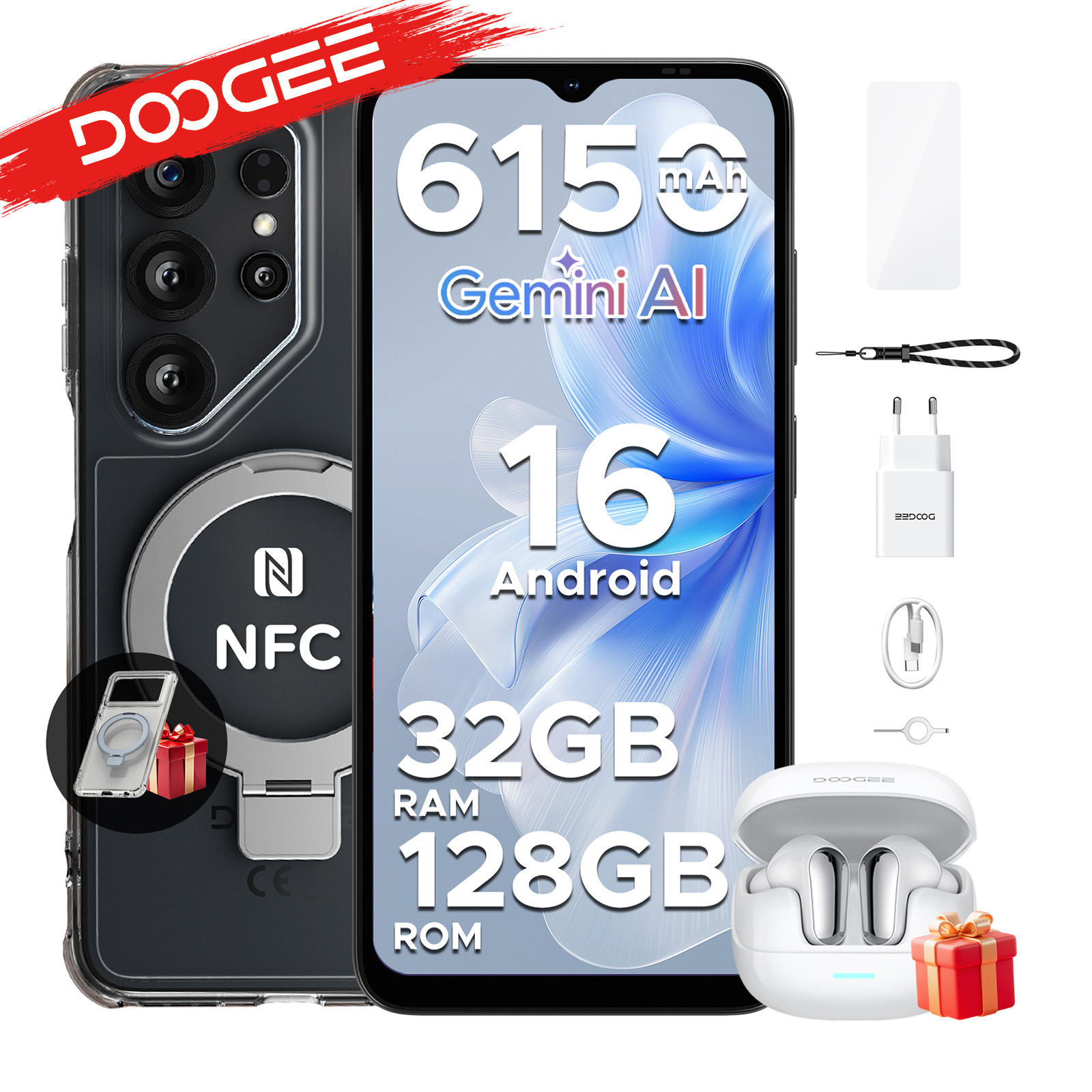 Smartphone DOOGEE Note56X Pro édition VIP Android 16, écran 6,56 pouces, batterie 6150 mAh, 32 Go de RAM (4+28), 128 Go de ROM, Google Pay accepté