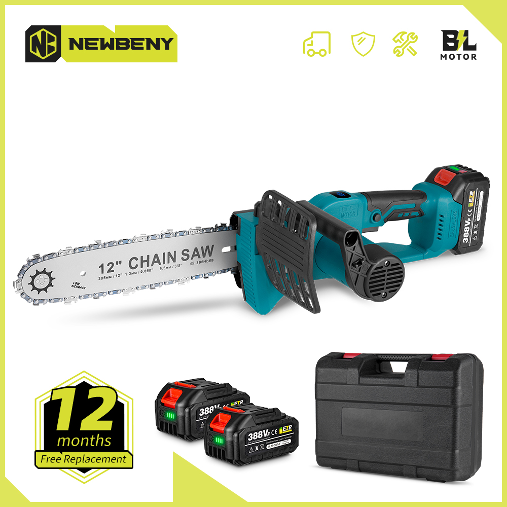 NEWBENY 12 Zoll bürstenlose elektrische Kettensäge, kabellos, wiederaufladbar, Holzbearbeitung, Garten, Astsäge, Werkzeug für Makita 18 V Akku