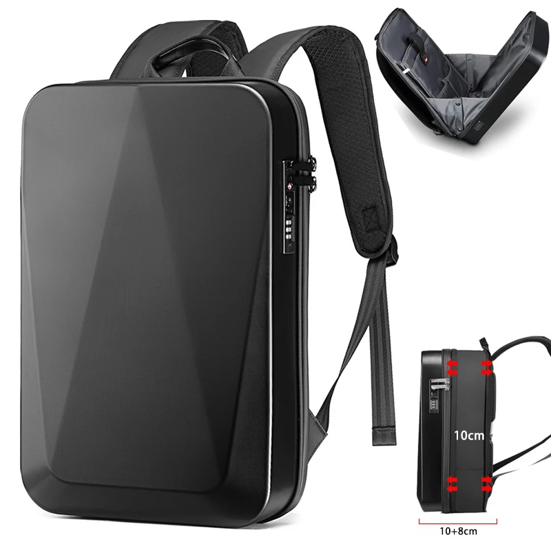 Mochila de carcasa dura para ordenador portátil de 15,6 pulgadas para hombre, resistente al agua, antirrobo, extensible, con bloqueo TSA, para juegos, mochila de negocios de lujo con carga USB