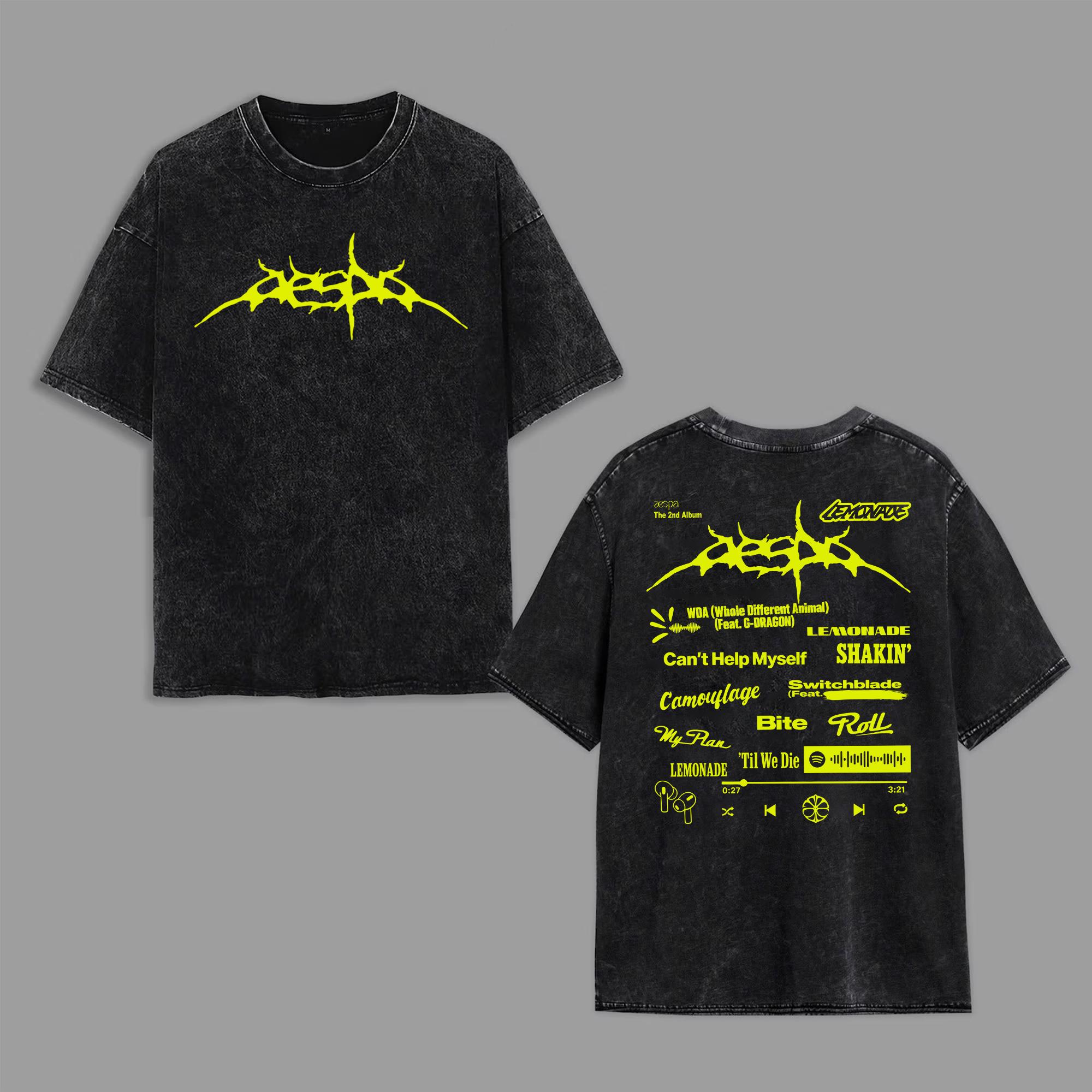 Camiseta Aespa Lemonade Tracklist Mineral Wash I'll Make It, Camiseta Aespa WDA Whole Different Animal, AESPA Synk Live Tour 2026
