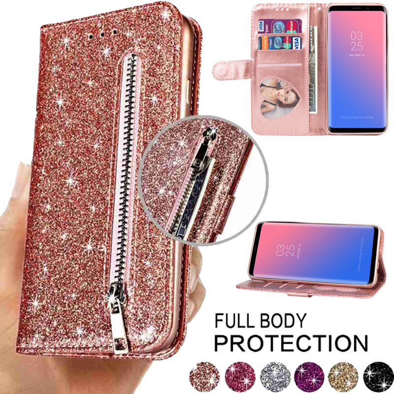 Funda de Cuero con Ranuras para Tarjetas y Brillo de Moda para Samsung Galaxy S26 Ultra S25 Plus S24 FE S23 A16 A17 A36 A37 A55 A56 A57
