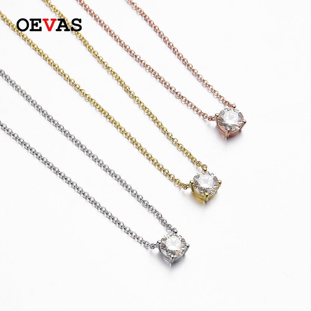 OEVAS Real 1 quilate D Color Moissanite colgante collar 100% Plata de Ley 925 brillante compromiso boda fiesta joyería fina