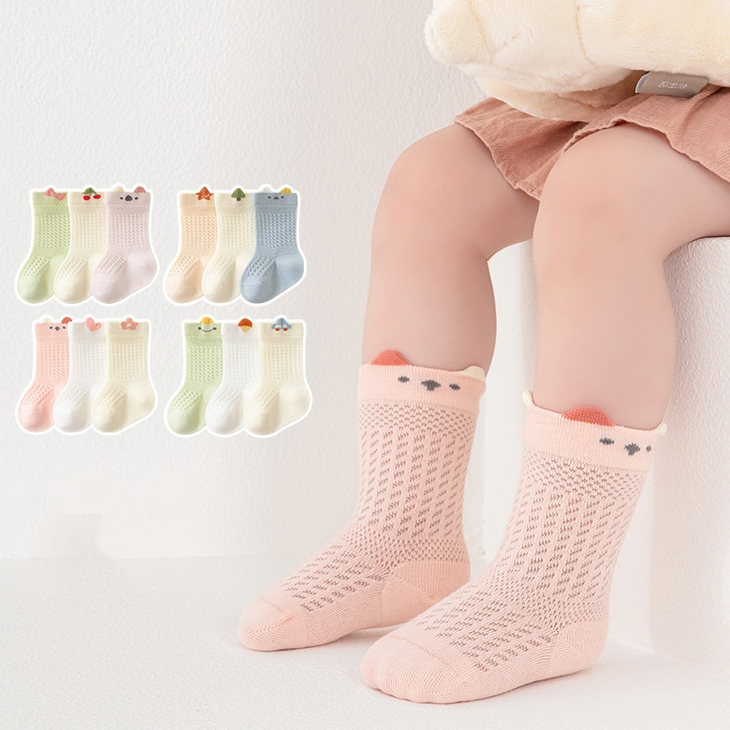 3 ペア/ロット新生児靴下女の子男の子 0-5 歳の夏薄い綿メッシュ幼児ベビー骨なしショート靴下かわいい衣類付属品