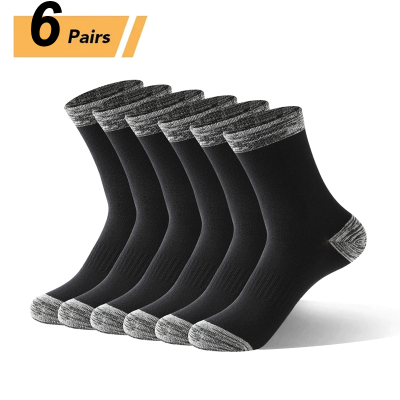 6 paires de chaussettes noires de haute qualité pour hommes, chaussettes de sport de loisirs, en coton, longues, pour la marche, la course, chaudes, cadeaux d'automne et d'hiver