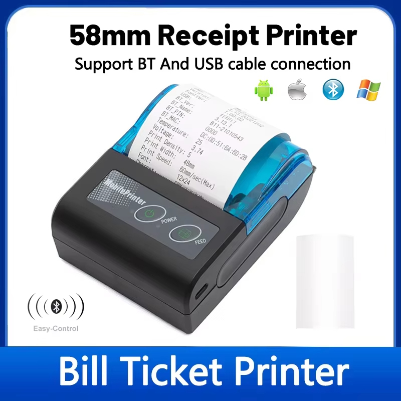 Mini impresora térmica portátil de 58mm, impresora de recibos móvil inalámbrica con Bluetooth para imprimir etiquetas/repos de recibos de billetes