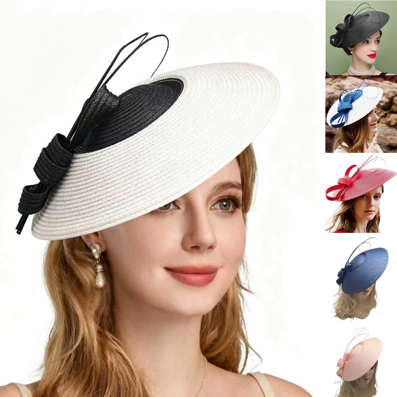 Fascinators Black White Weddings Pillbox Hat For Women Kentucky Derby Cocktai Hat Sraw Fedora Wide Ladies Dress Tea Party Hats