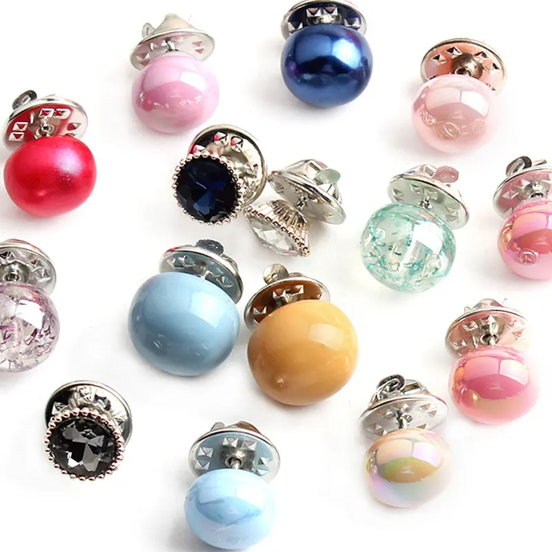 10Pcs Buttons Women Shirt Brooch Buttons Safety Pearl Rhinestone Brooch Buttons for DIY Clothing Dress Coat Sweater Shirt Decor